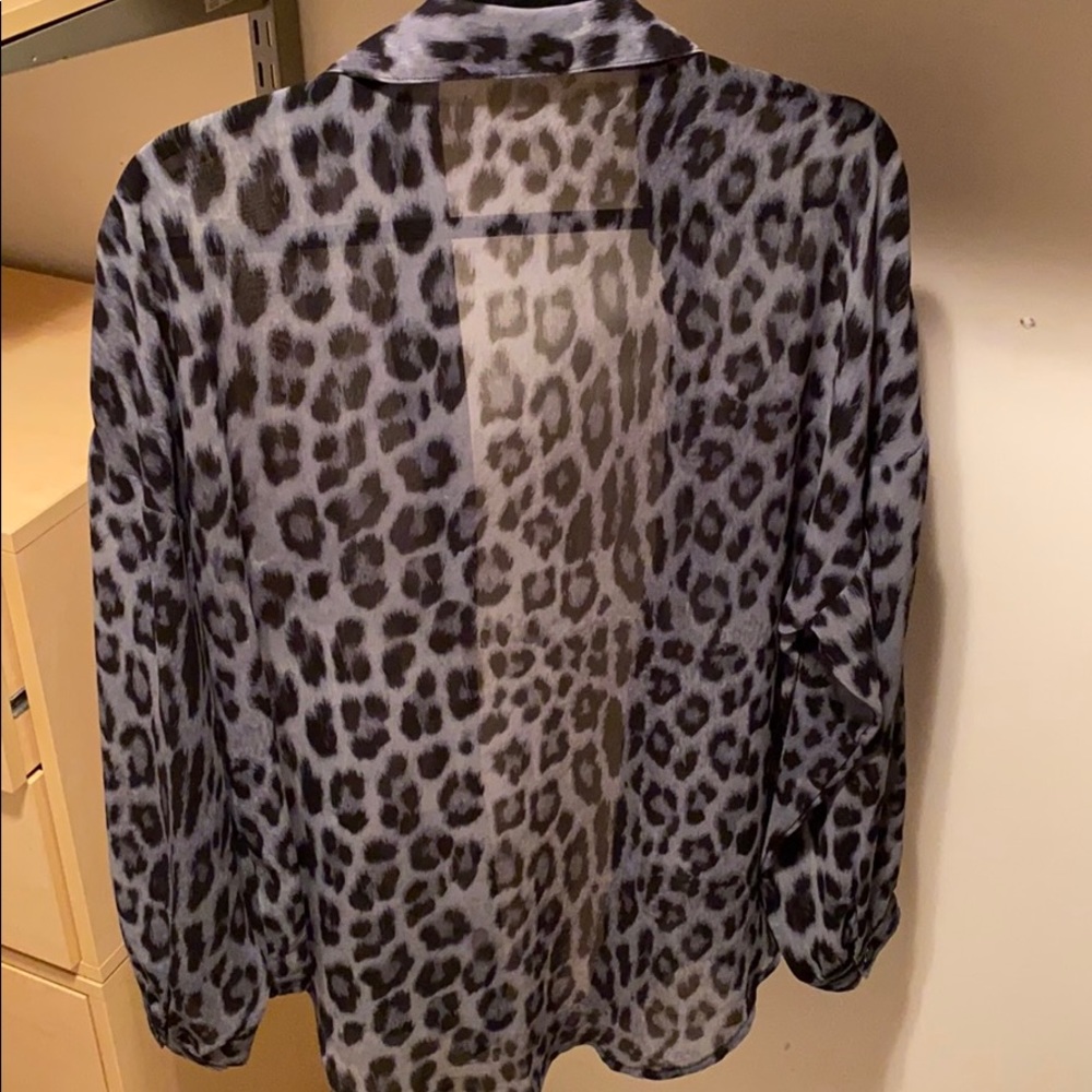 Blue Leopard Print Silk Button Down - image 1